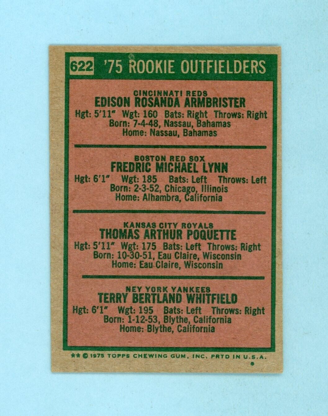 1975 Topps #622 Fred Lynn Boston Red Sox Rookie Baseball Card Ex+/Ex++