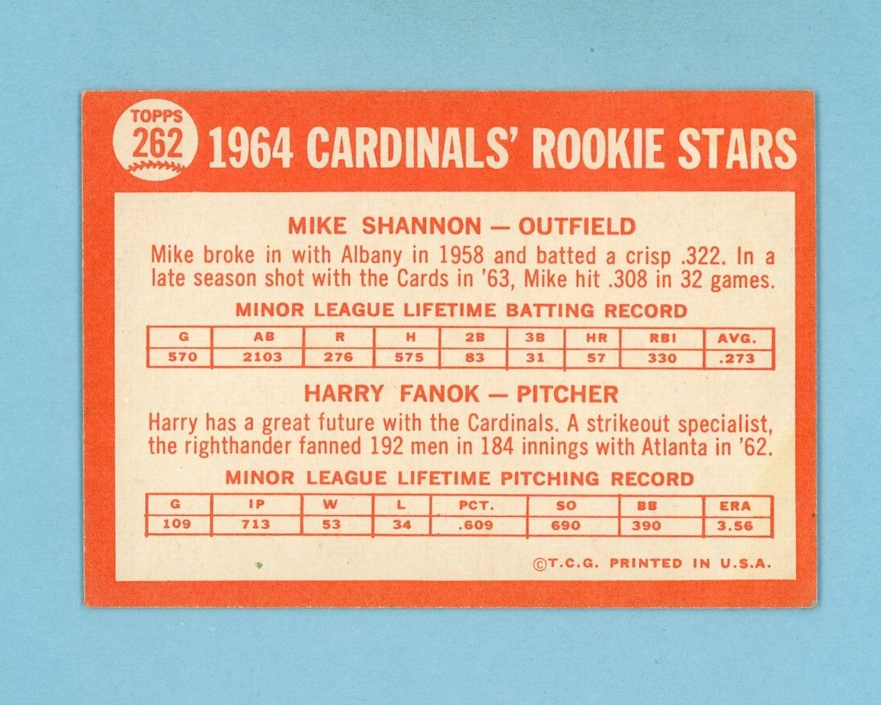 1964 Topps #262 Mike Shannon St. Louis Cardinals Rookie Baseball Card E/E+ sta