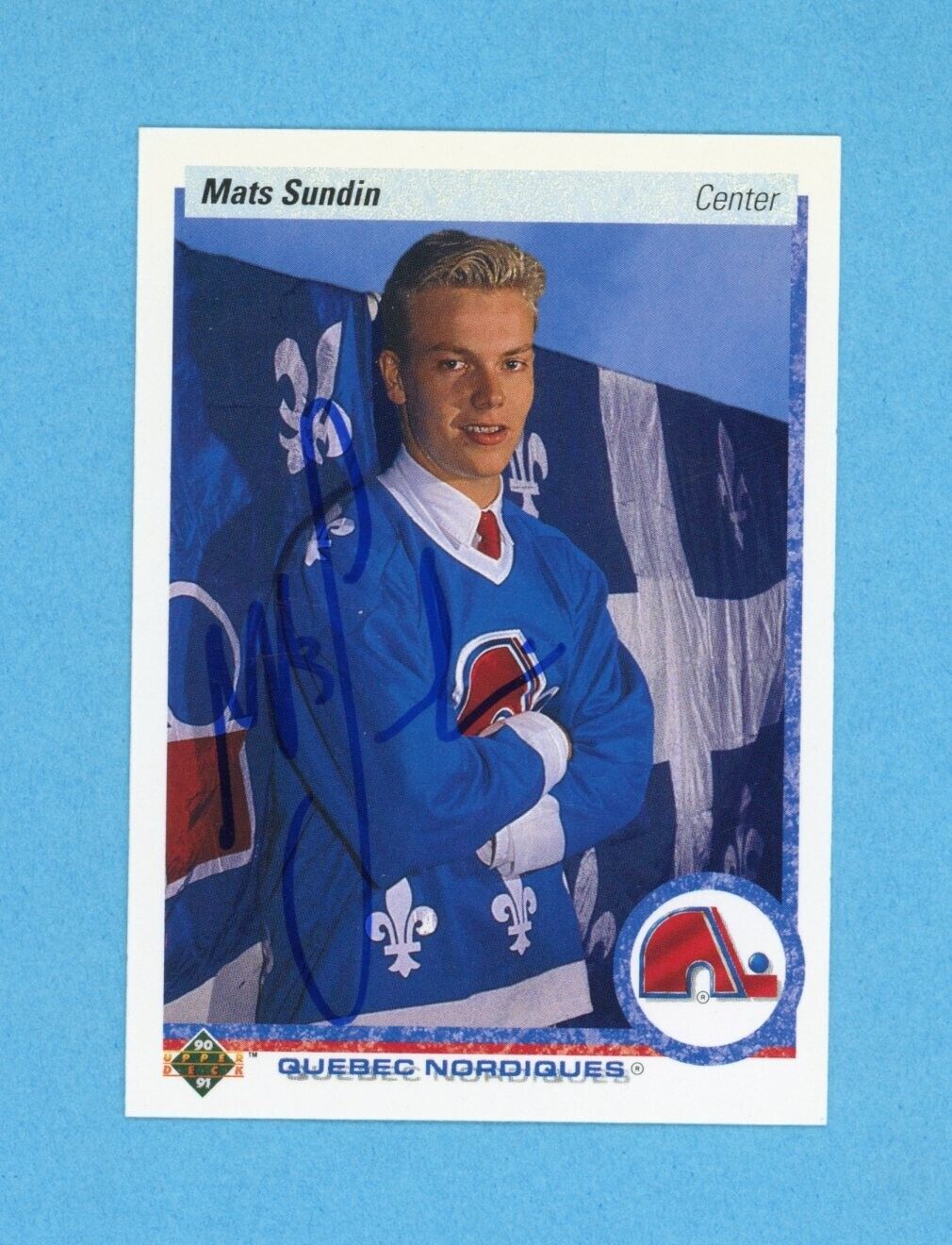 Mats Sundin Que Nordiques 1990-91 Upper Deck #365 Autographed Rookie Hockey Card