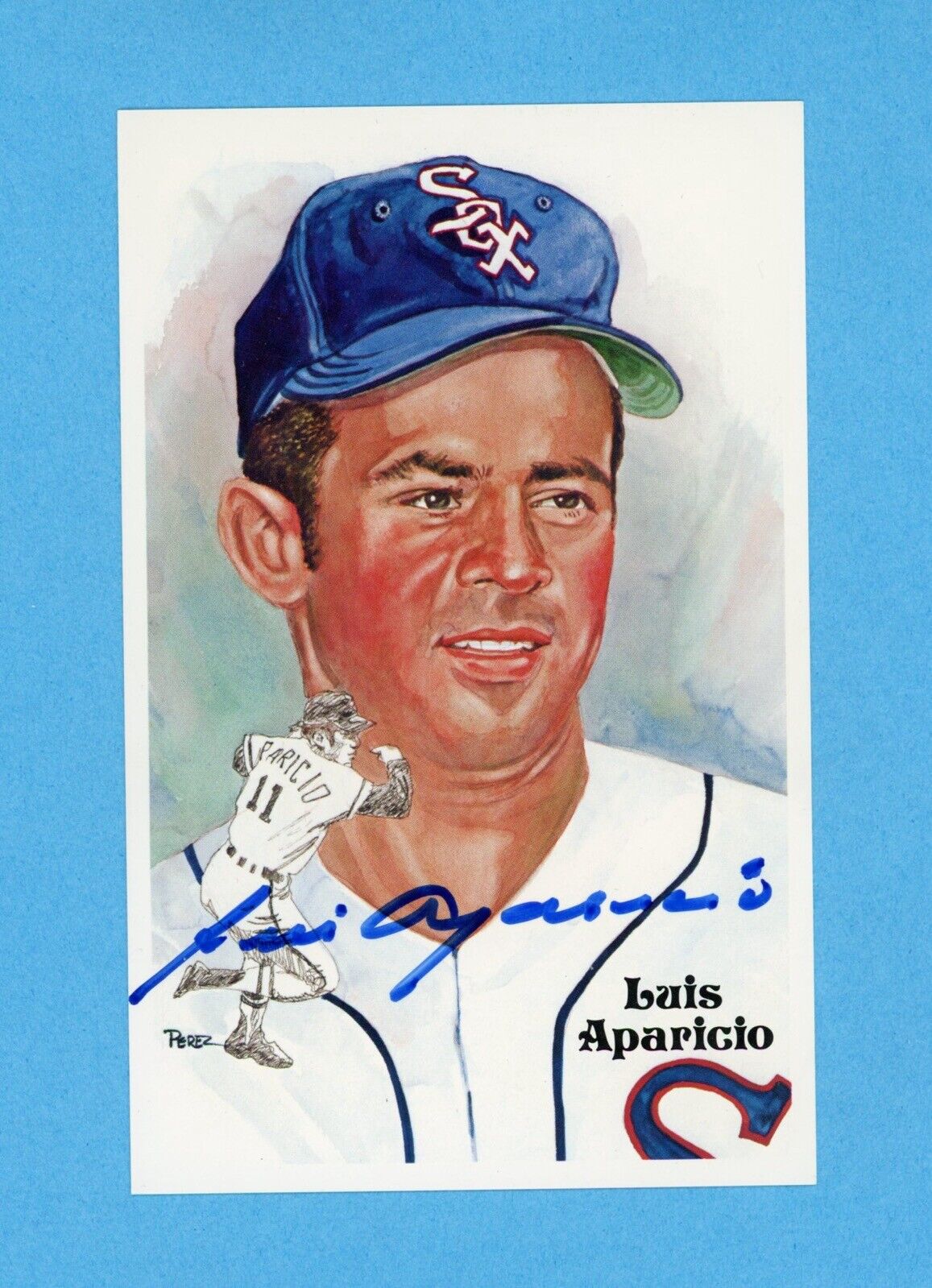 Luis Aparicio Signed Hall of Fame Perez Steele Postcard • Auto w B&E Hologram