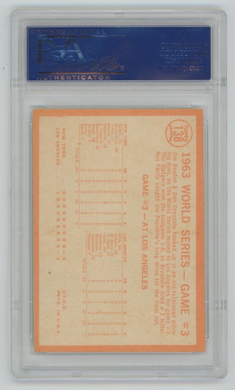 World Series Game 3 L.A. Takes 3rd Straight • 1964 Topps Card #138 • PSA 6 EX-MT