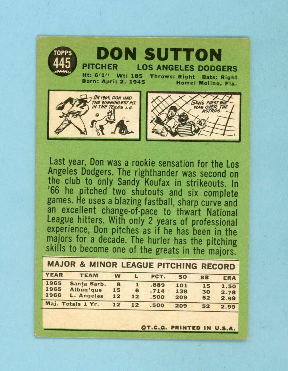 1967 Topps #445 Don Sutton Los Angeles Dodgers Baseball Card EX