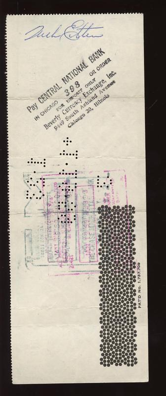 1959 BB Writers Association Check Signed by Nick Etten (NY Yankees)