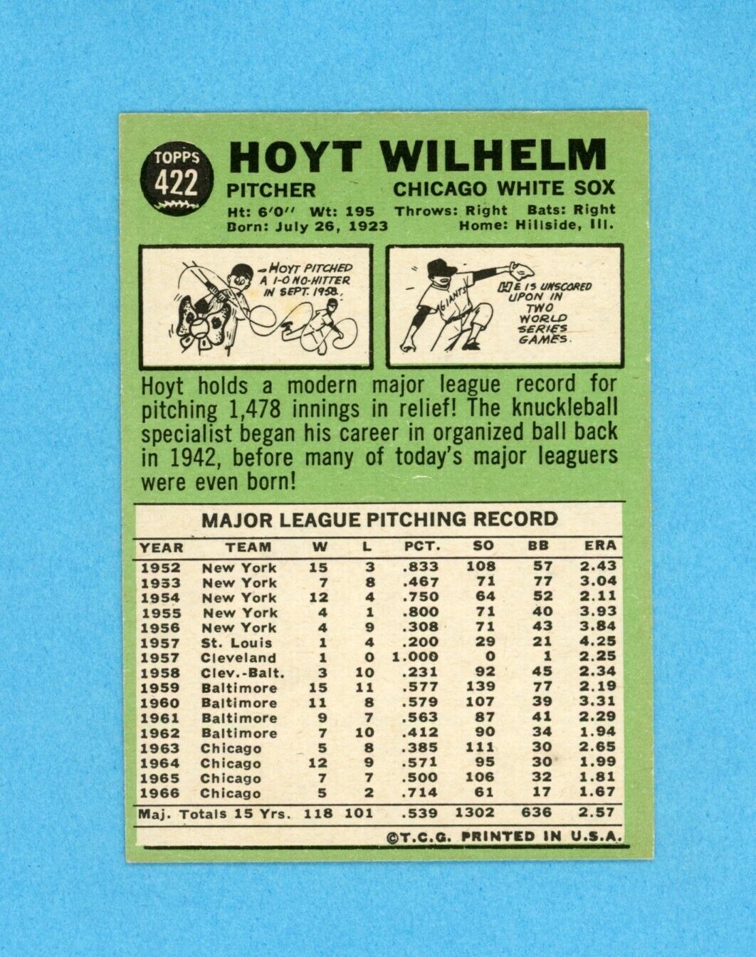 Hoyt Wilhelm Signed 1967 Topps Card #422 Auto with B&E Hologram