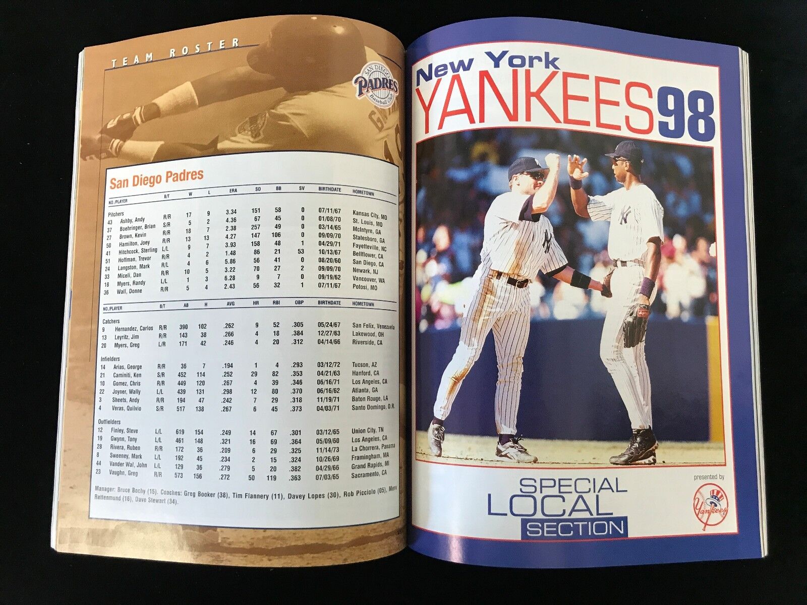 1998 World Series Program - SD Padres @ NY Yankees - NY Yankees Insert - NM