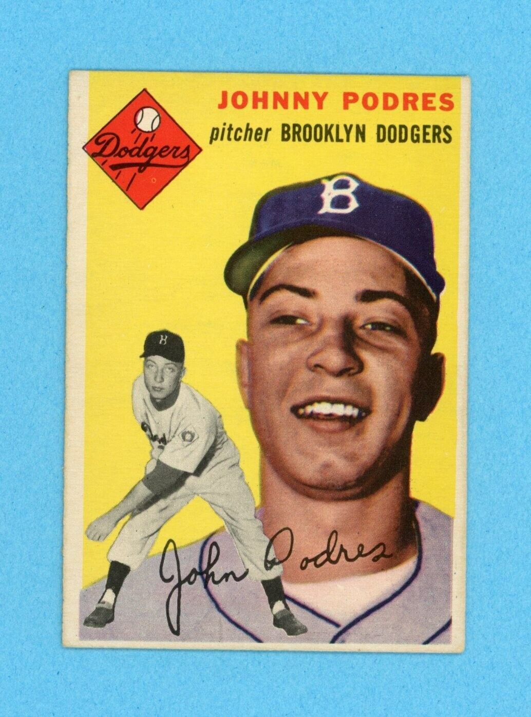 1954 Topps #166 Johnny Podres Brooklyn Dodgers Baseball Card EX+