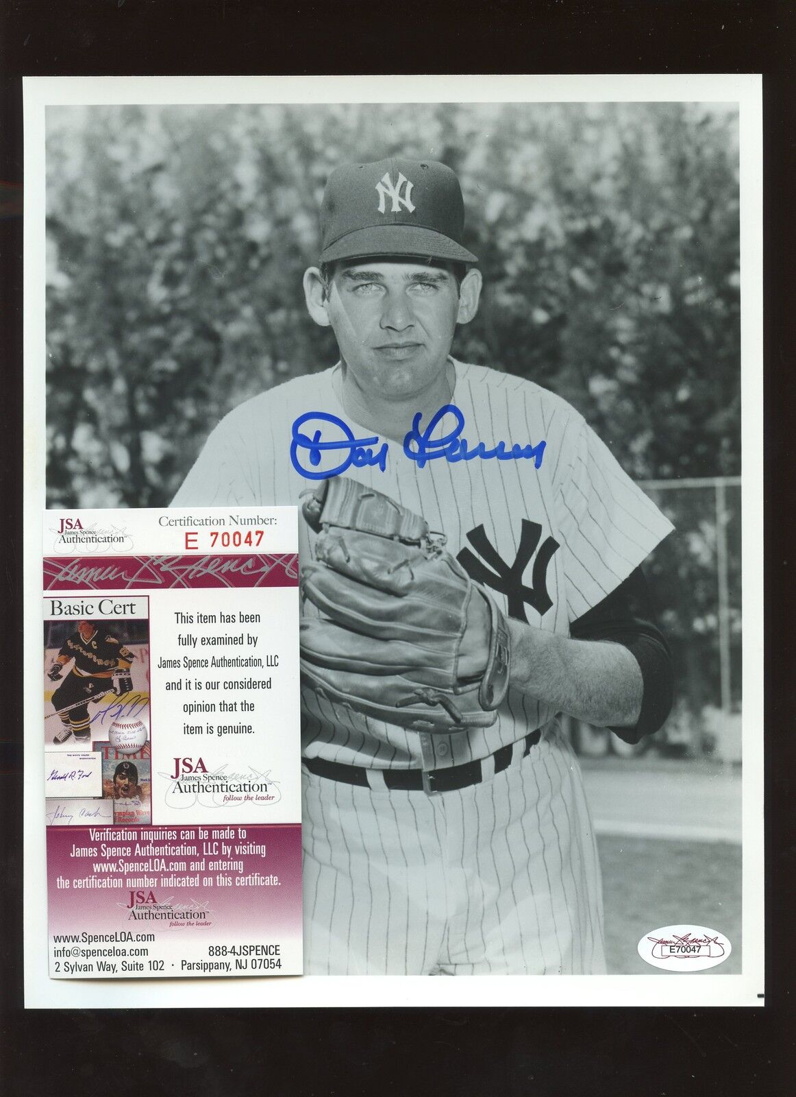 Don Larsen New York Yankees Set Autographed 8 X 10 B & W Photo PSA/DNA