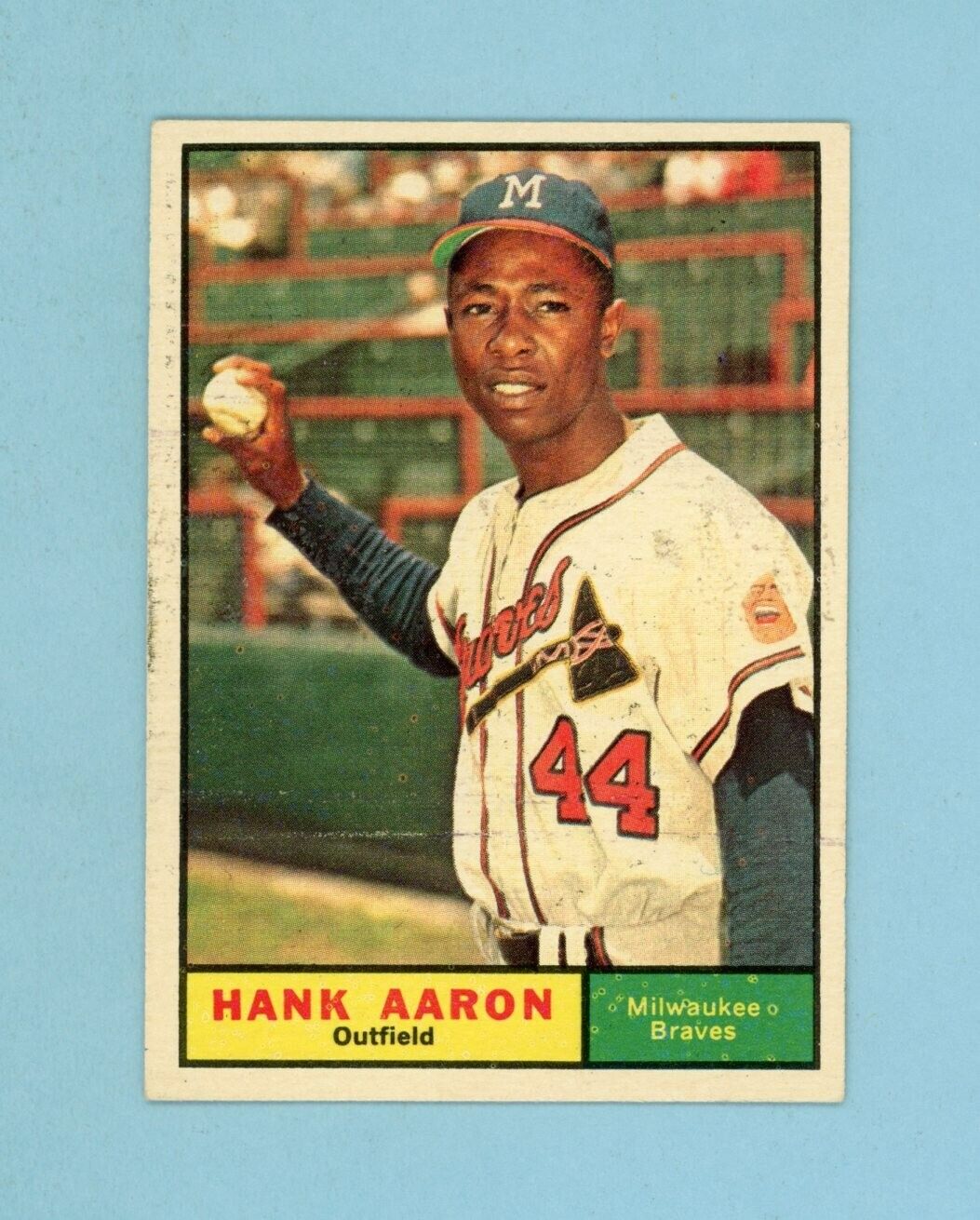 1961 Topps #415 Hank Aaron Milwaukee Braves Baseball Card EX+-EX++ prt ln