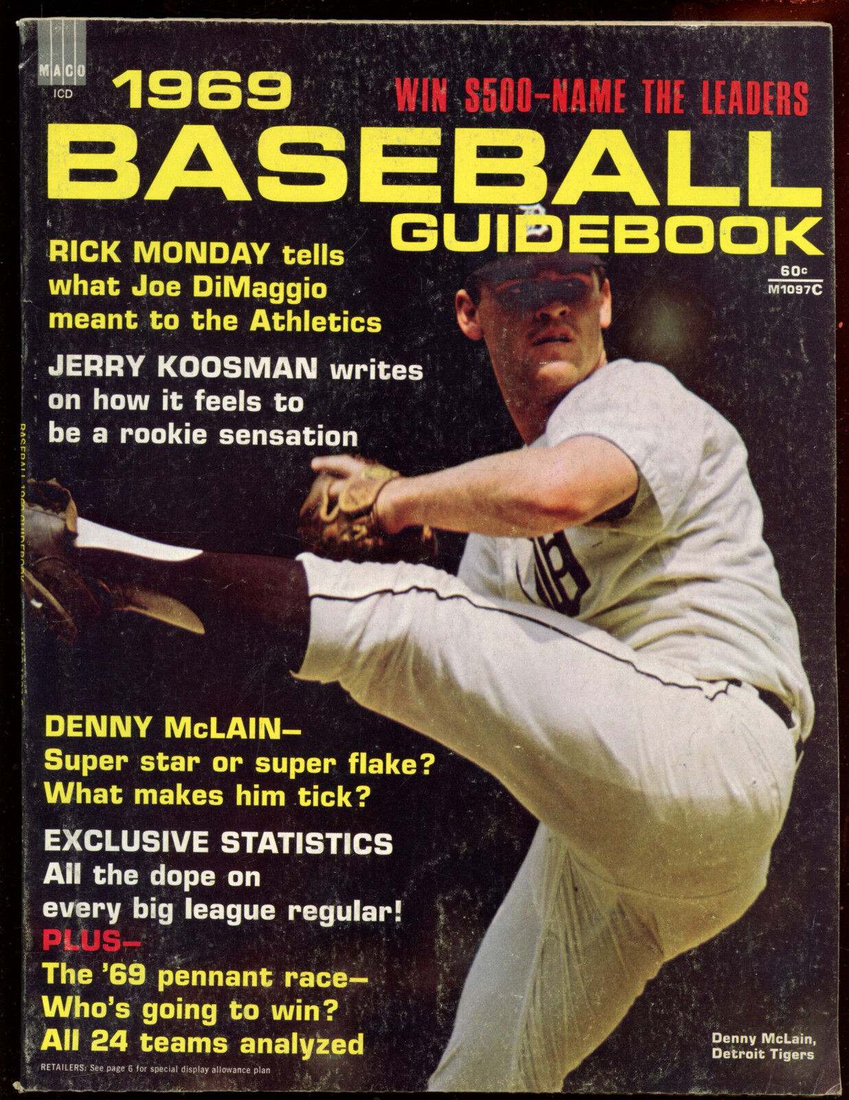 1969 Maco Baseball Guidebook Magazine Denny McLain Cover EX