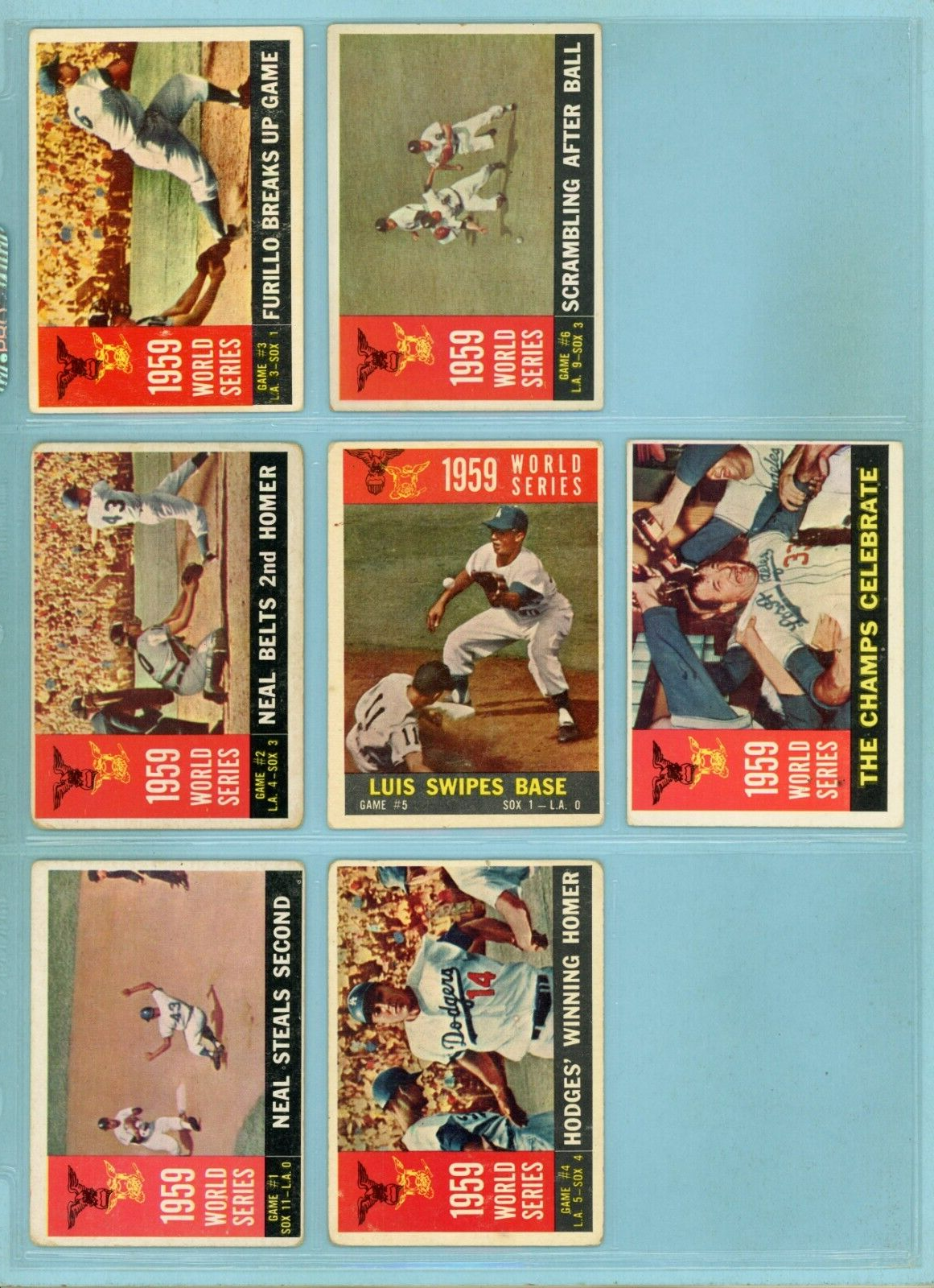 1960 Topps Set of 7 1959 World Series Special Baseball Cards VG - VG+