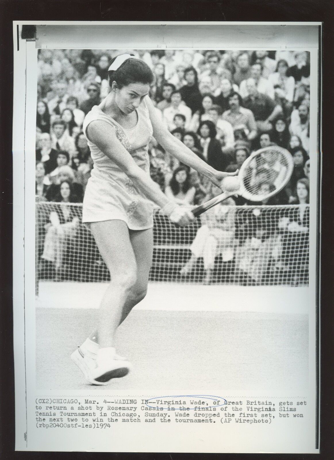 Original March 4 1974 Virginia Wade Wins Tournament Tennis Wire Photo