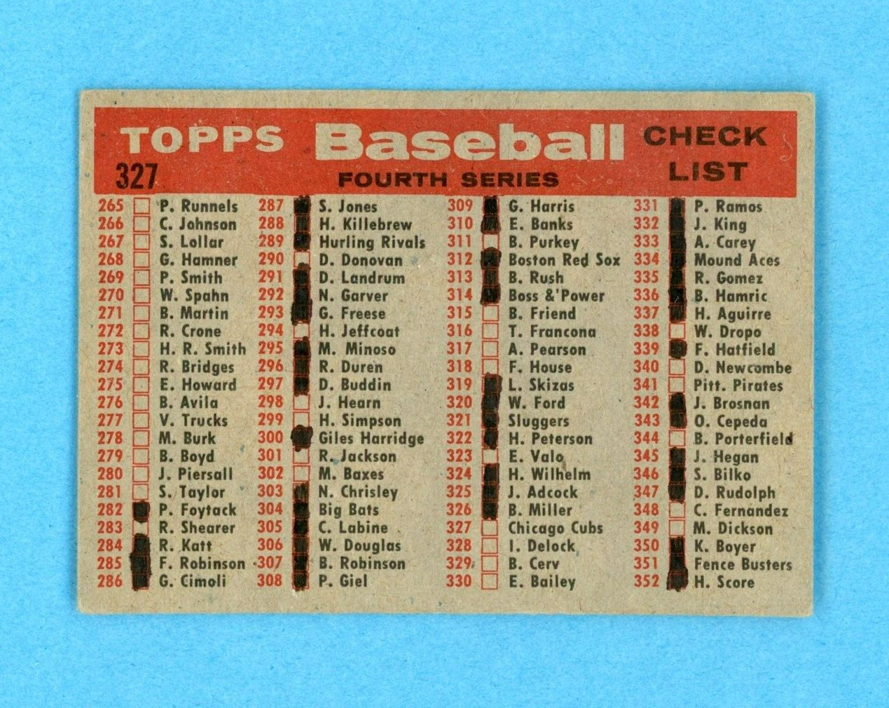 1958 Topps #327 Chicago Cubs Team Baseball Card Vg/Ex ched