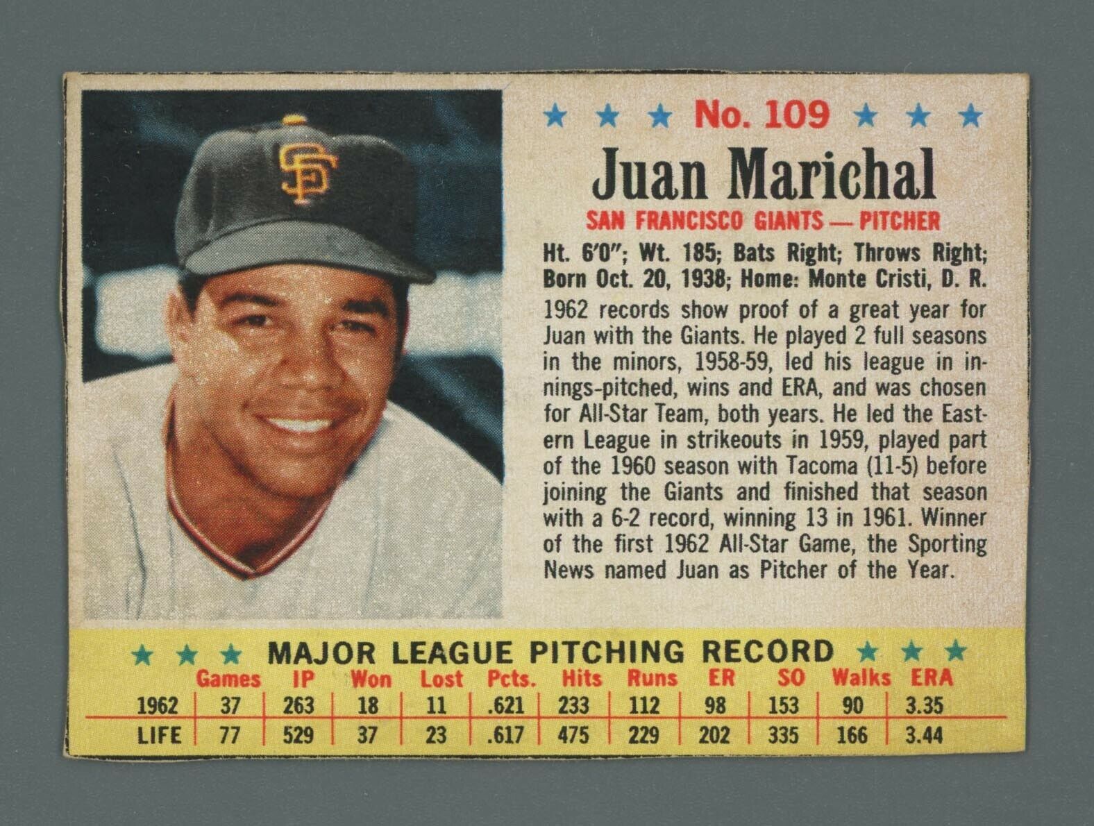 1963 Post Cereal #109 Juan Marichal San Francisco Giants Baseball Card