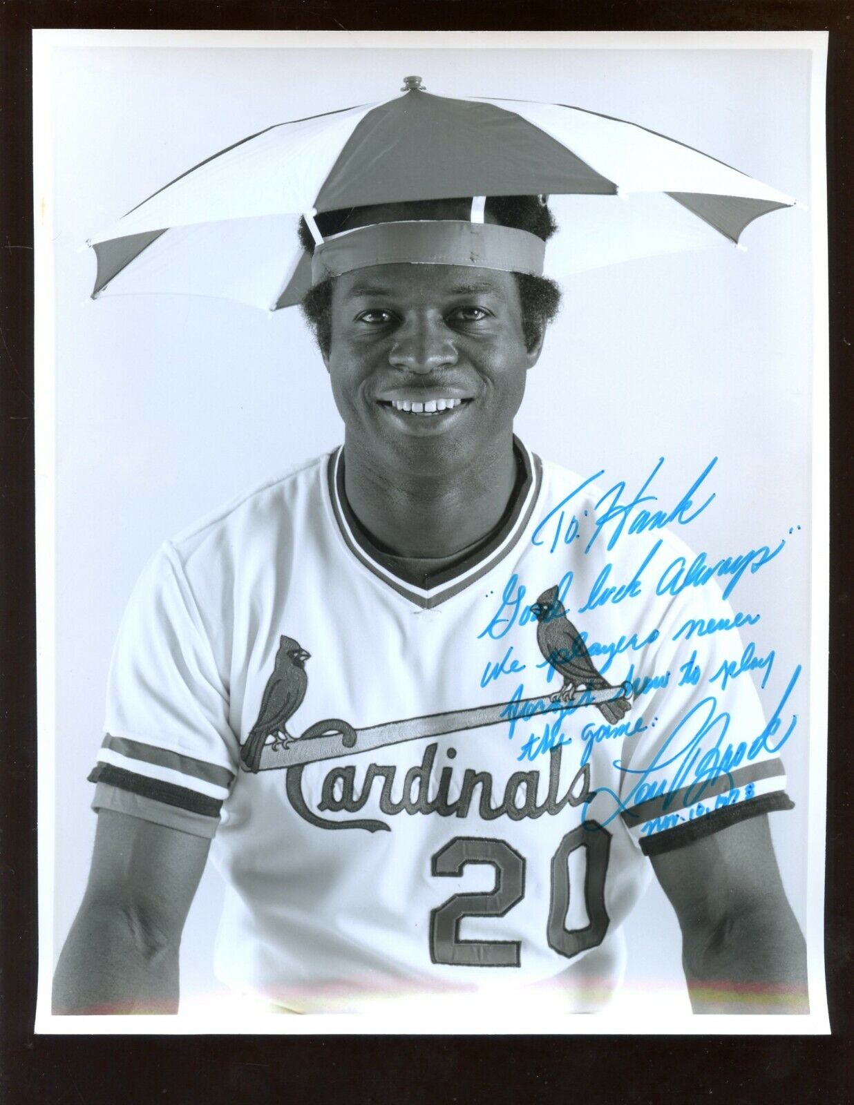 Lou Brock Autographed Personalized 8 X 10 Photo Hologram