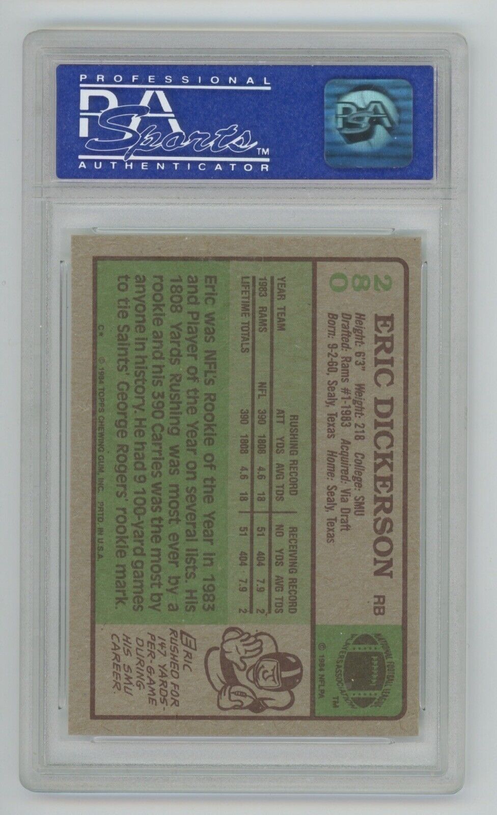 Eric Dickerson 1984 Topps Card #280 • PSA 7 NM