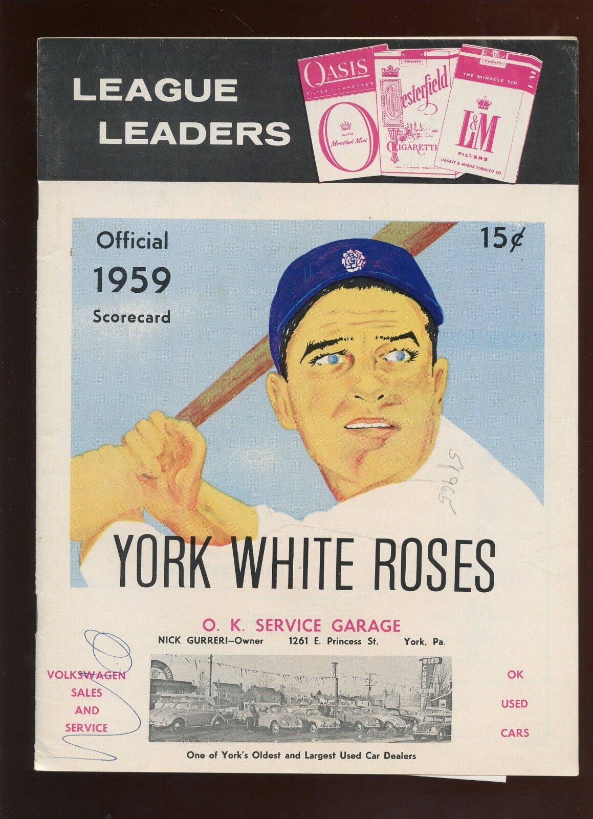 1959 Minor League Baseball Program at York White Roses 