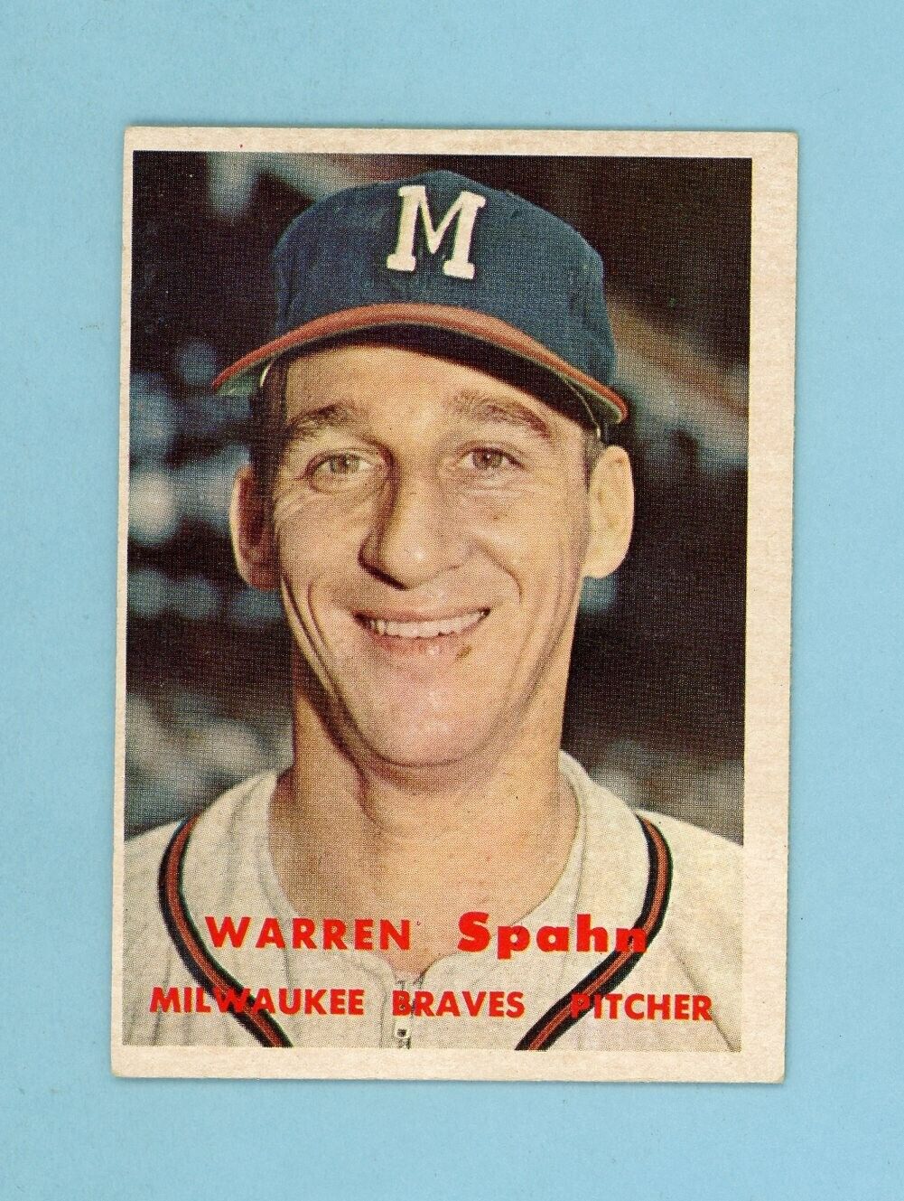 1957 Topps #90 Warren Spahn Milwaukee Braves Baseball Card EX+ o/c