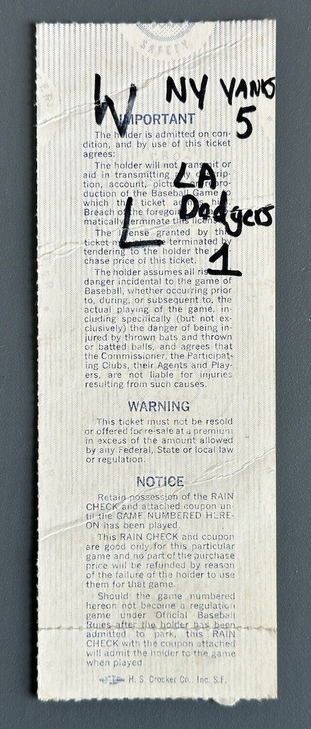 1978 World Series Ticket Stub Game 3 Dodgers @ Yankees - Nettles Defense Wins Gm