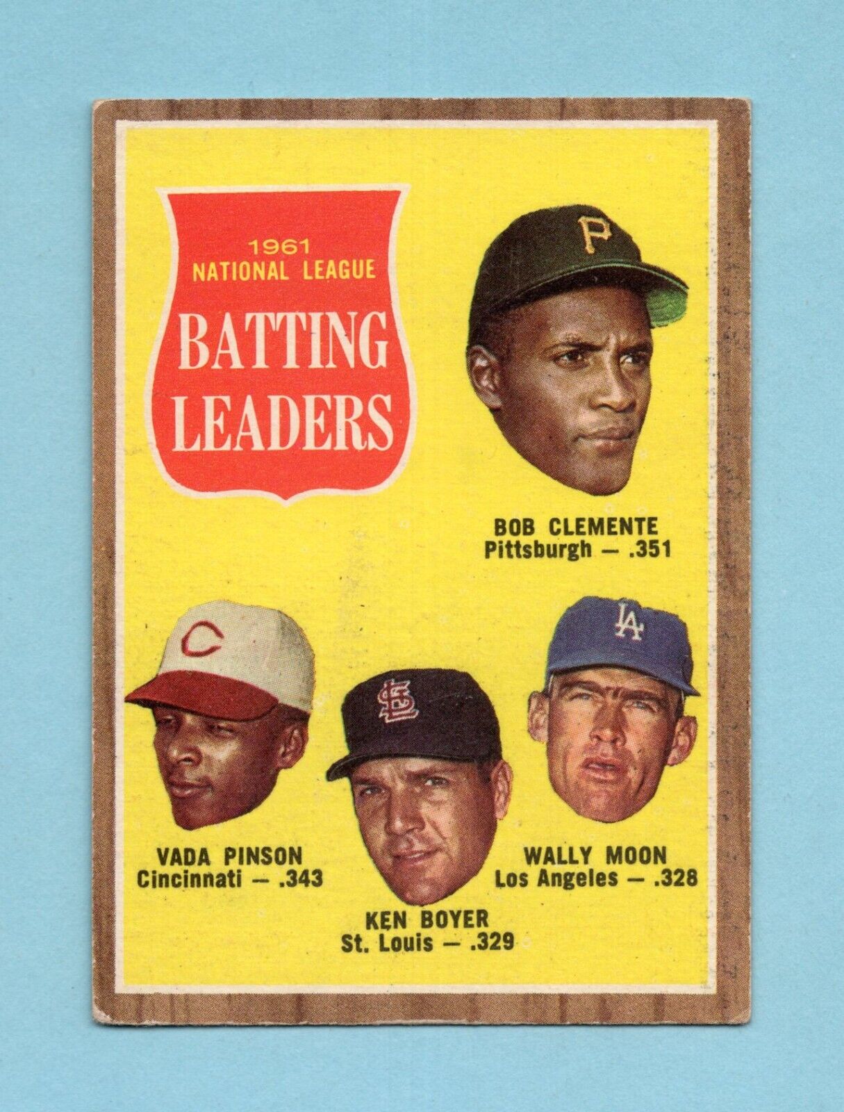 1962 Topps #52 1961 NL Batting Leaders Roberto Clemente, others Baseball Card VE