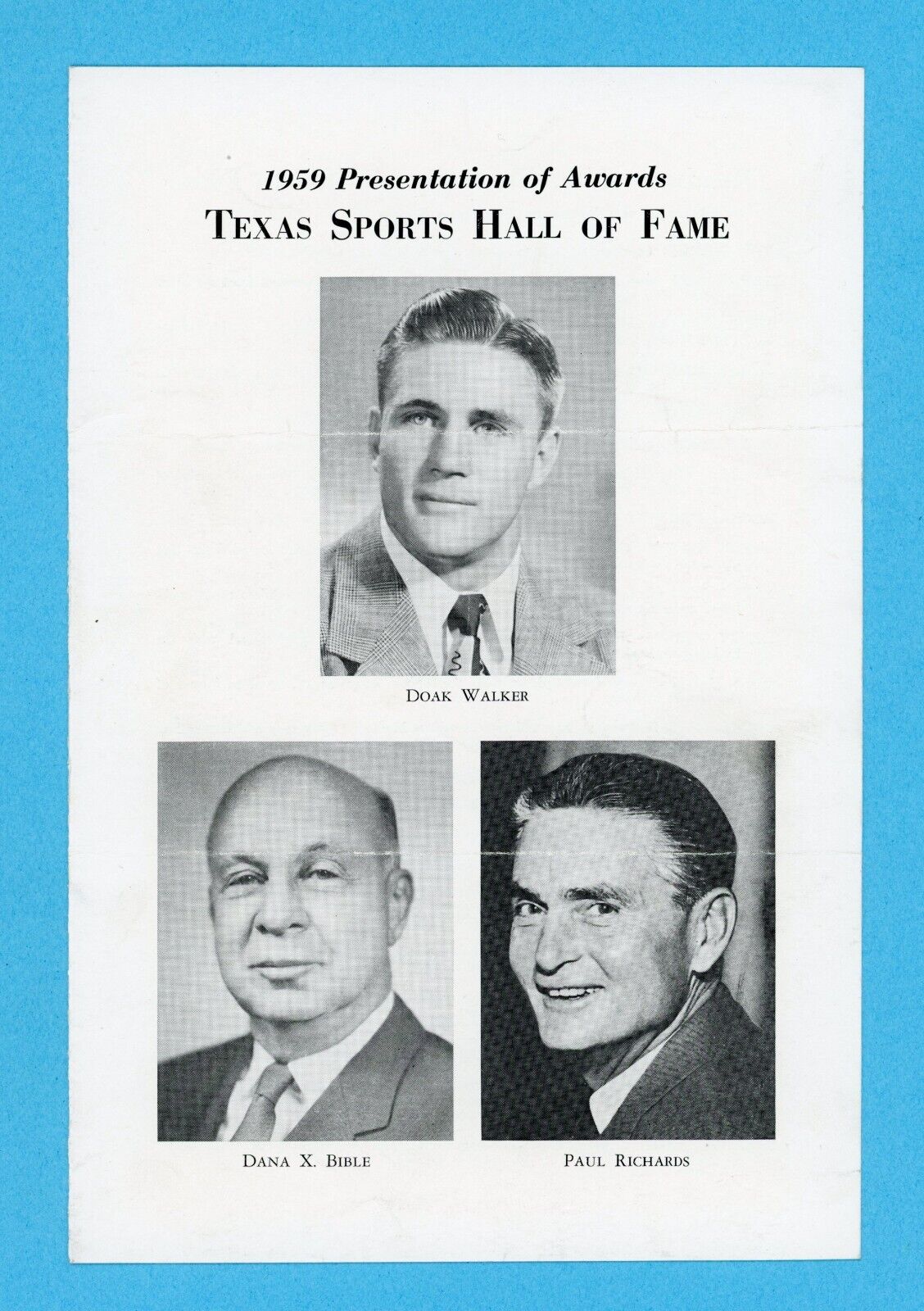 1959 Texas Sports Hall of Fame Awards Doak Walker, Dana Bible, Paul Richards