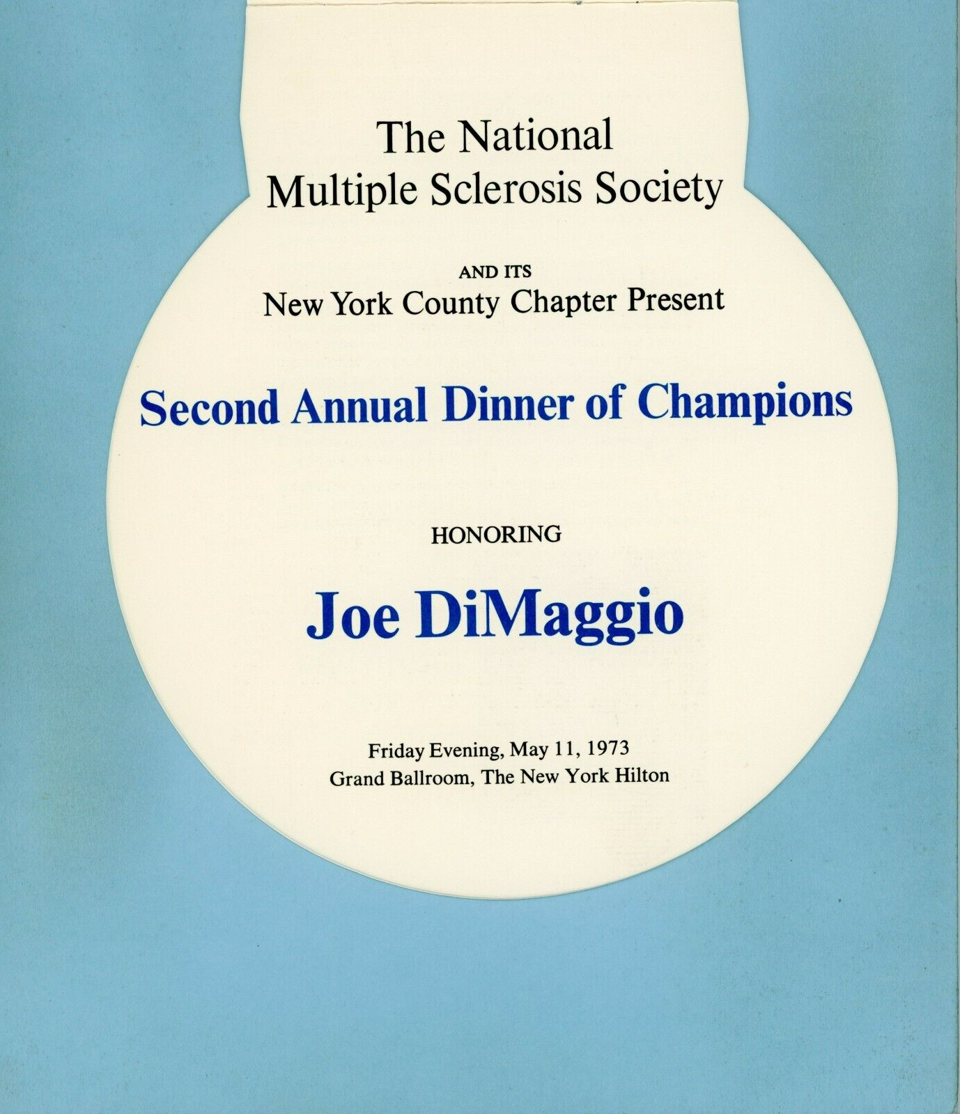 May 11, 1973 MS 2nd Annual Dinner of Champions Program Honoring Joe DiMaggio