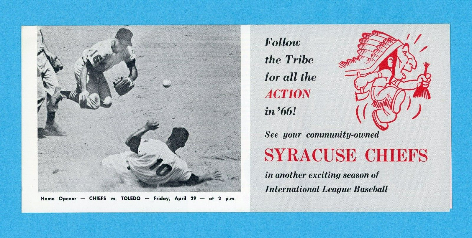 1966 Syracuse Chiefs Schedule & Ticket Information Pamphlet
