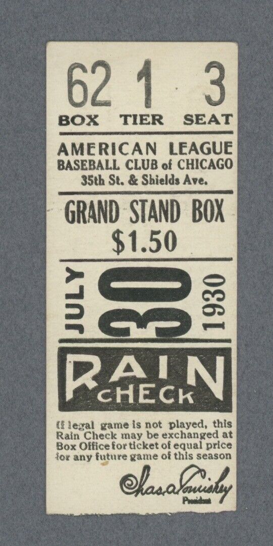 July 30, 1930 St Louis Browns vs Chicago White Sox Ticket Stub