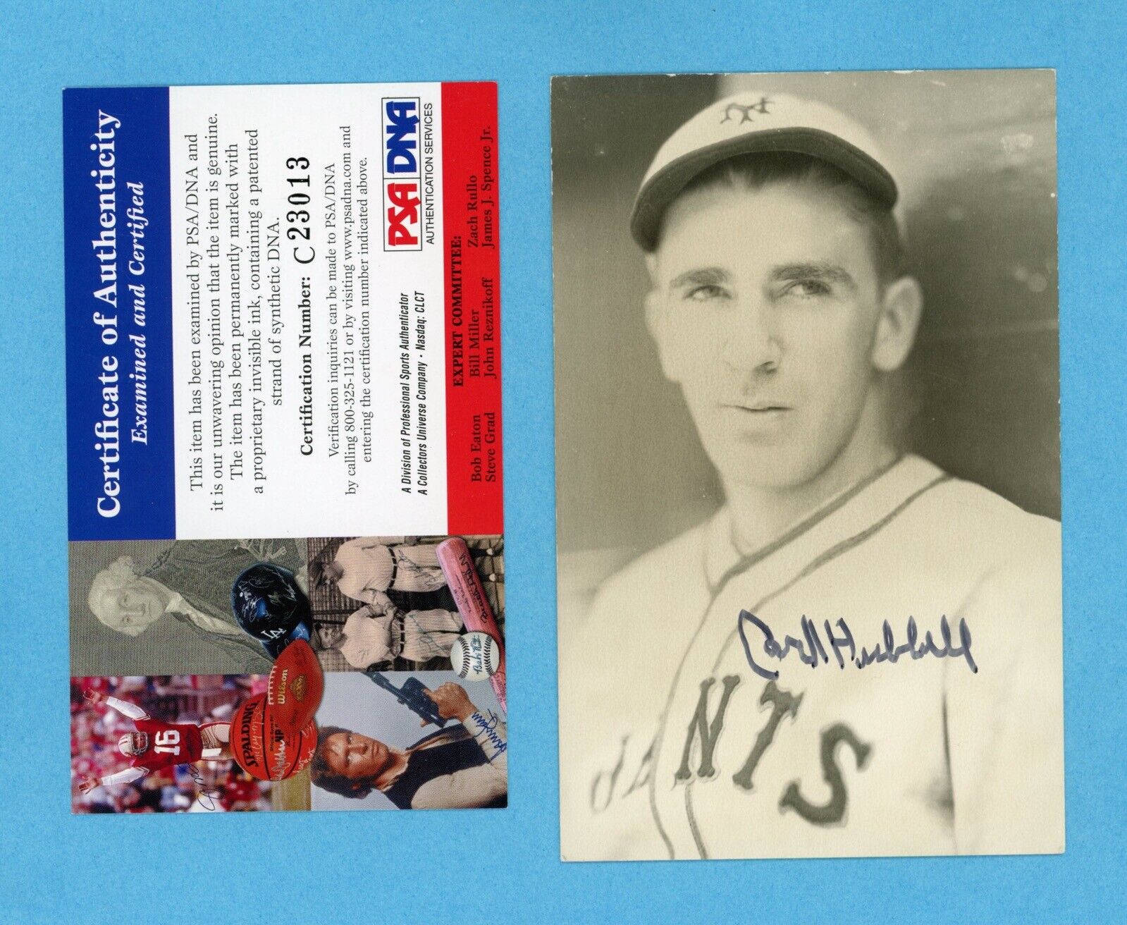 Carl Hubbell NY Giants HOFer Signed 3.5 x 5.5"  B&W Postcard PSA DNA