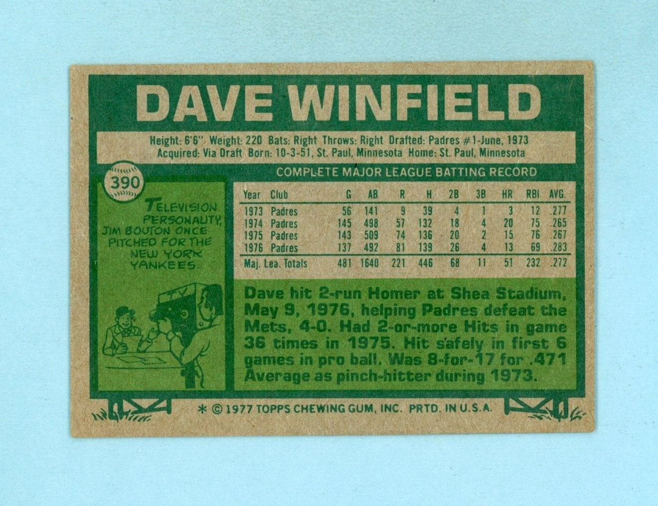 1977 Topps #390 Dave Winfield San Diego Padres Baseball Card EX