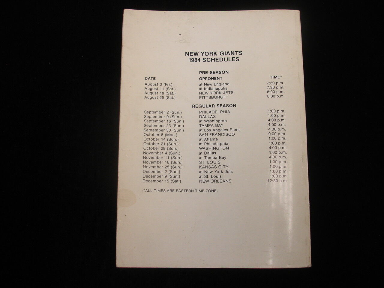 1984 New York Giants Media Guide