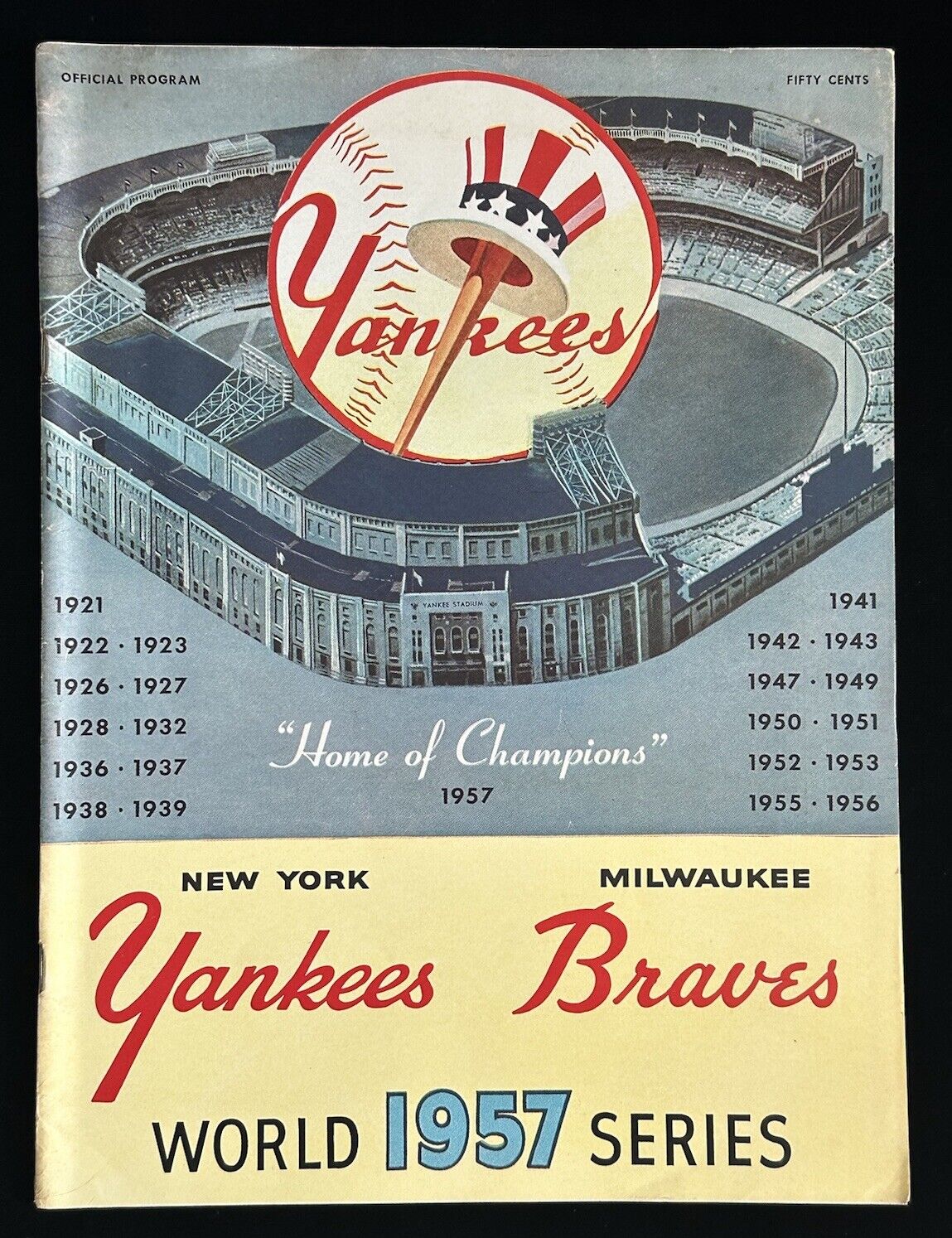 1957 New York Yankees World Series Program vs Milwaukee Braves - Unscored - EX