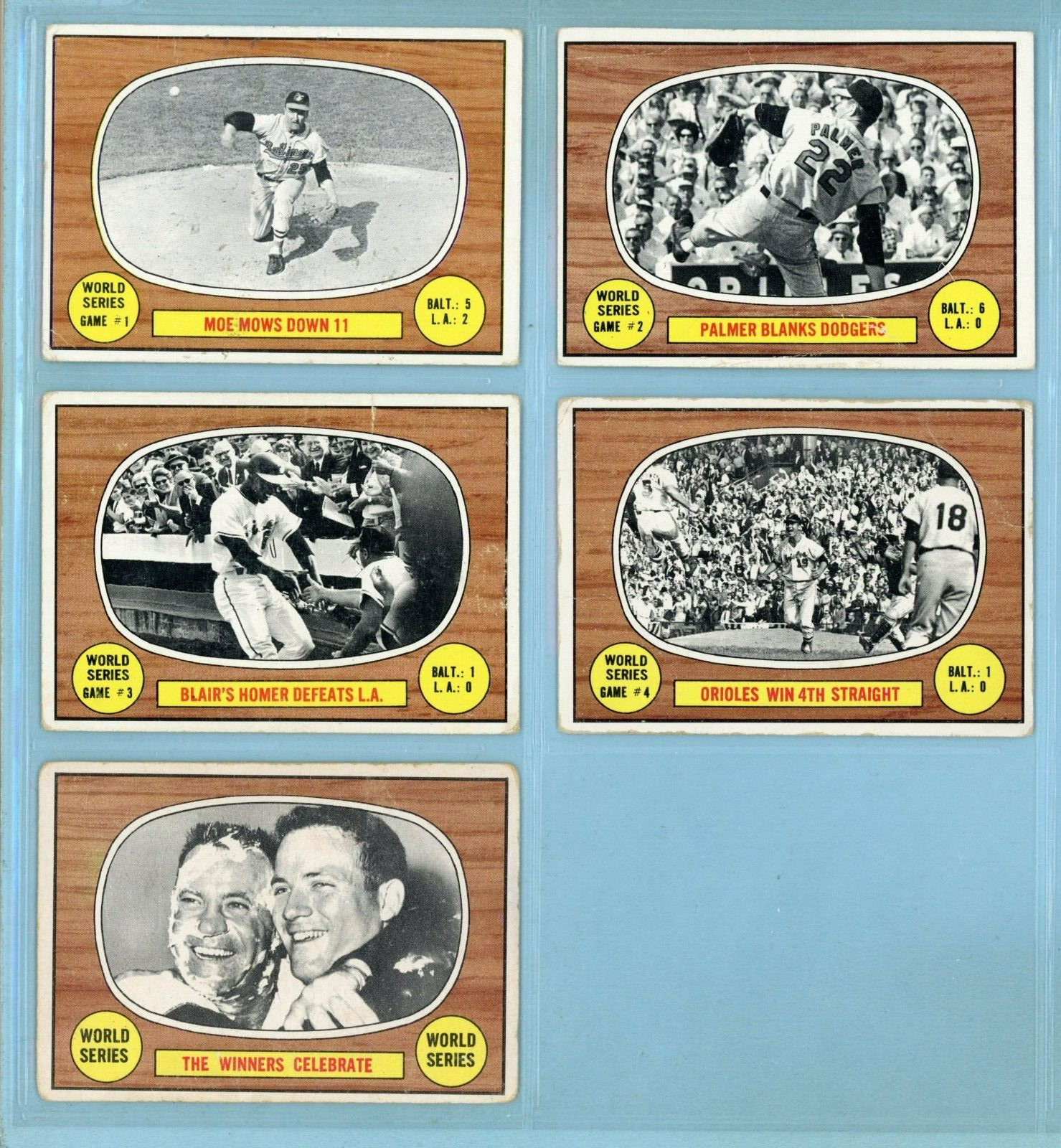 1967 Topps Set of 5 1966 World Series Special Baseball Cards Low Grade