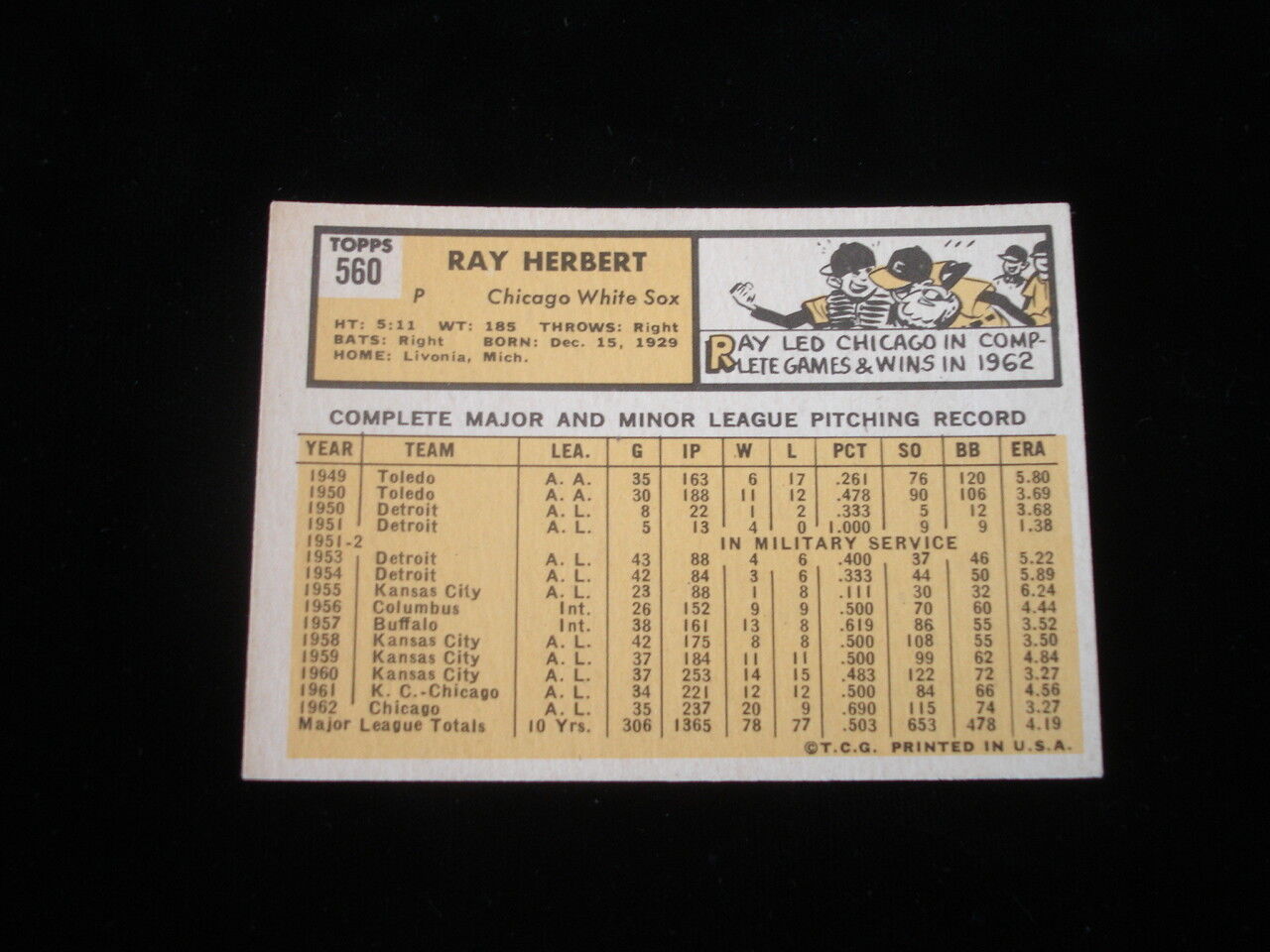 1963 Topps Baseball High Number Card-Ray Herbert-Chicago White Sox-#560-EX-MT