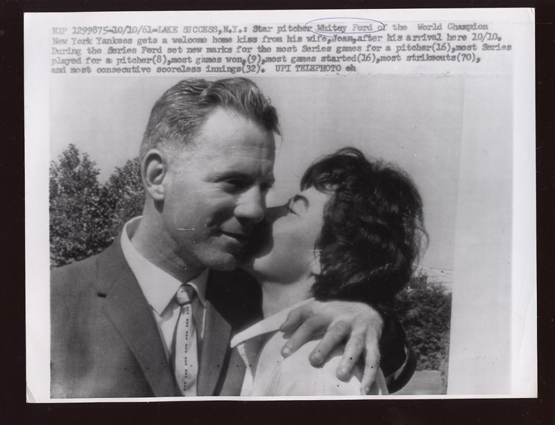 Original 1961 Whitey Ford & Wife Wire Photo 