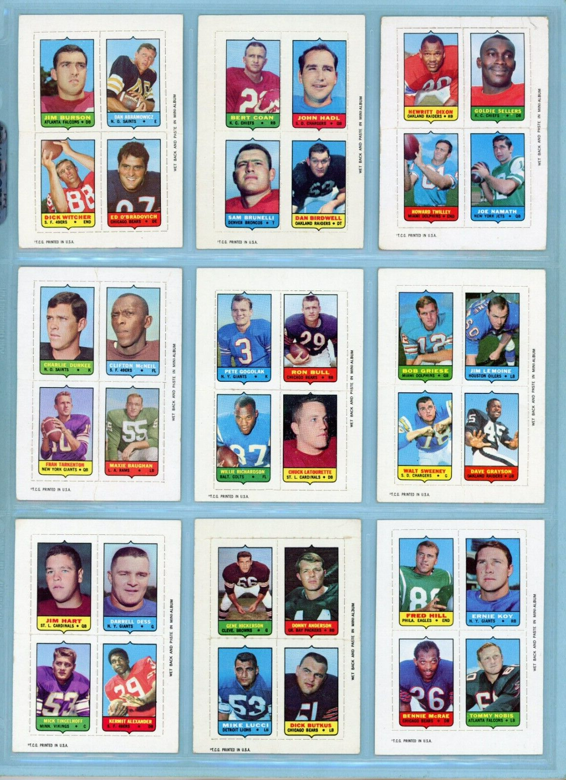 1969 Topps Starter Set Lot of 49 Different Four-in-One Football Cards