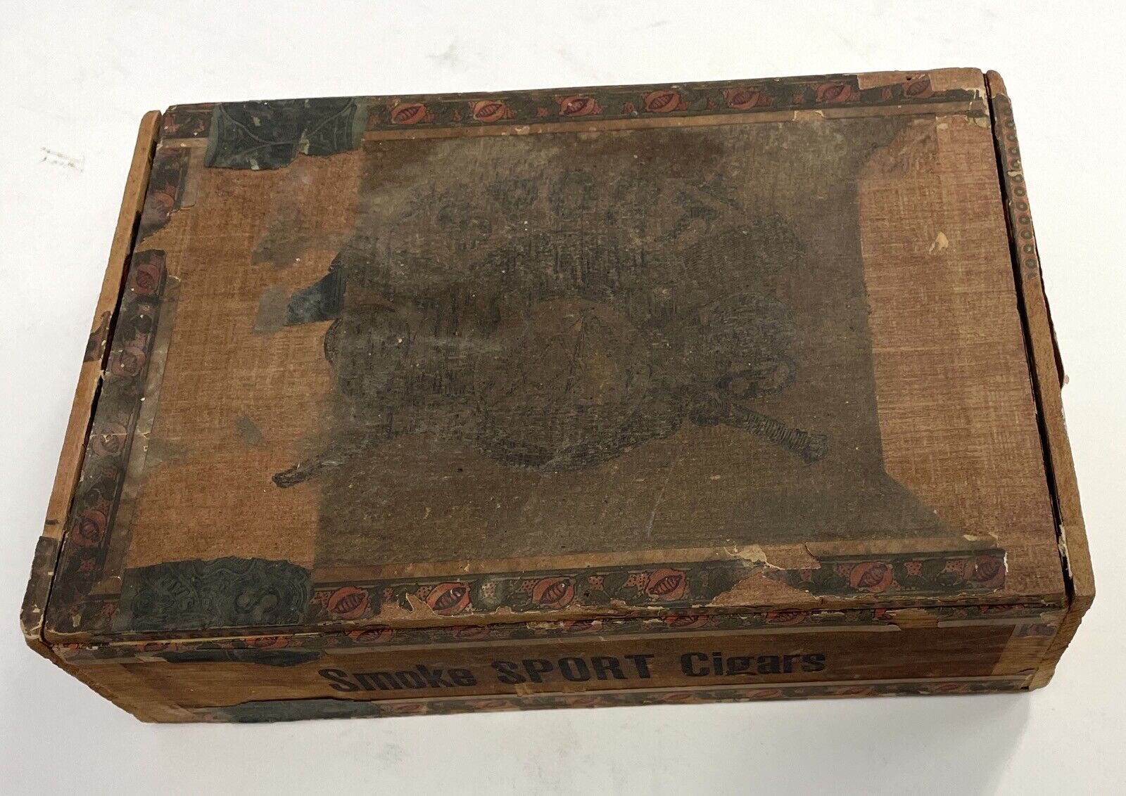 1890s "Sport Cigars" Wooden Box • approx. 8x6x2 • Intact & Empty