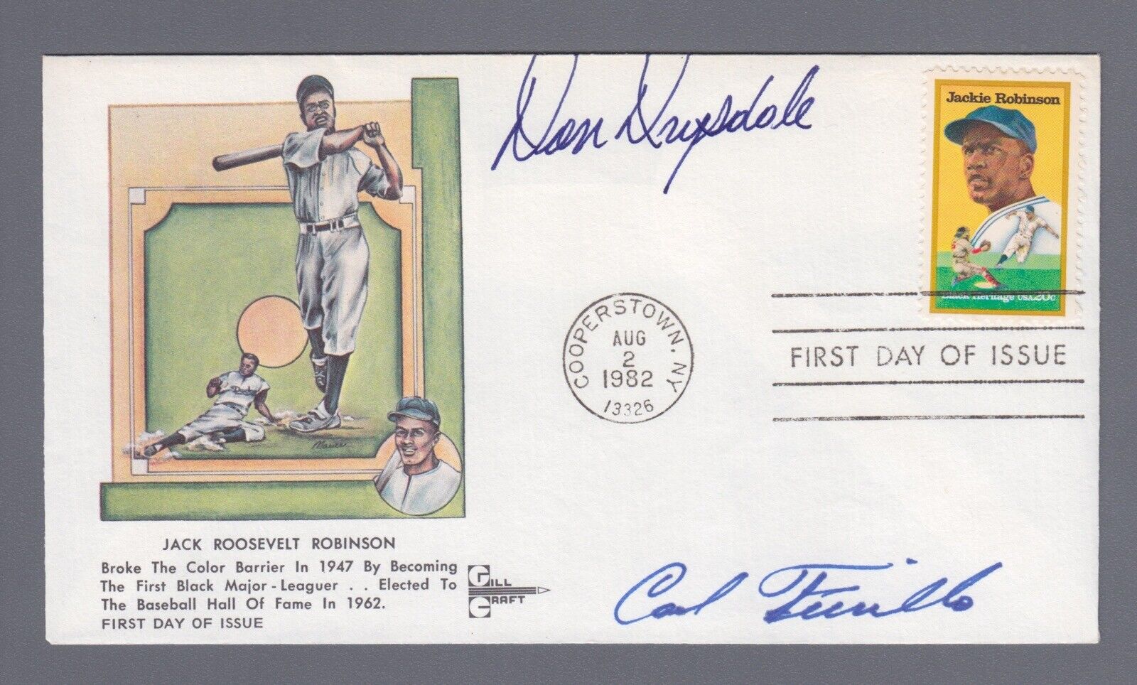 Signed First Day Cover 8/2/82 Cachet with Don Drysdale and Carl Furillo