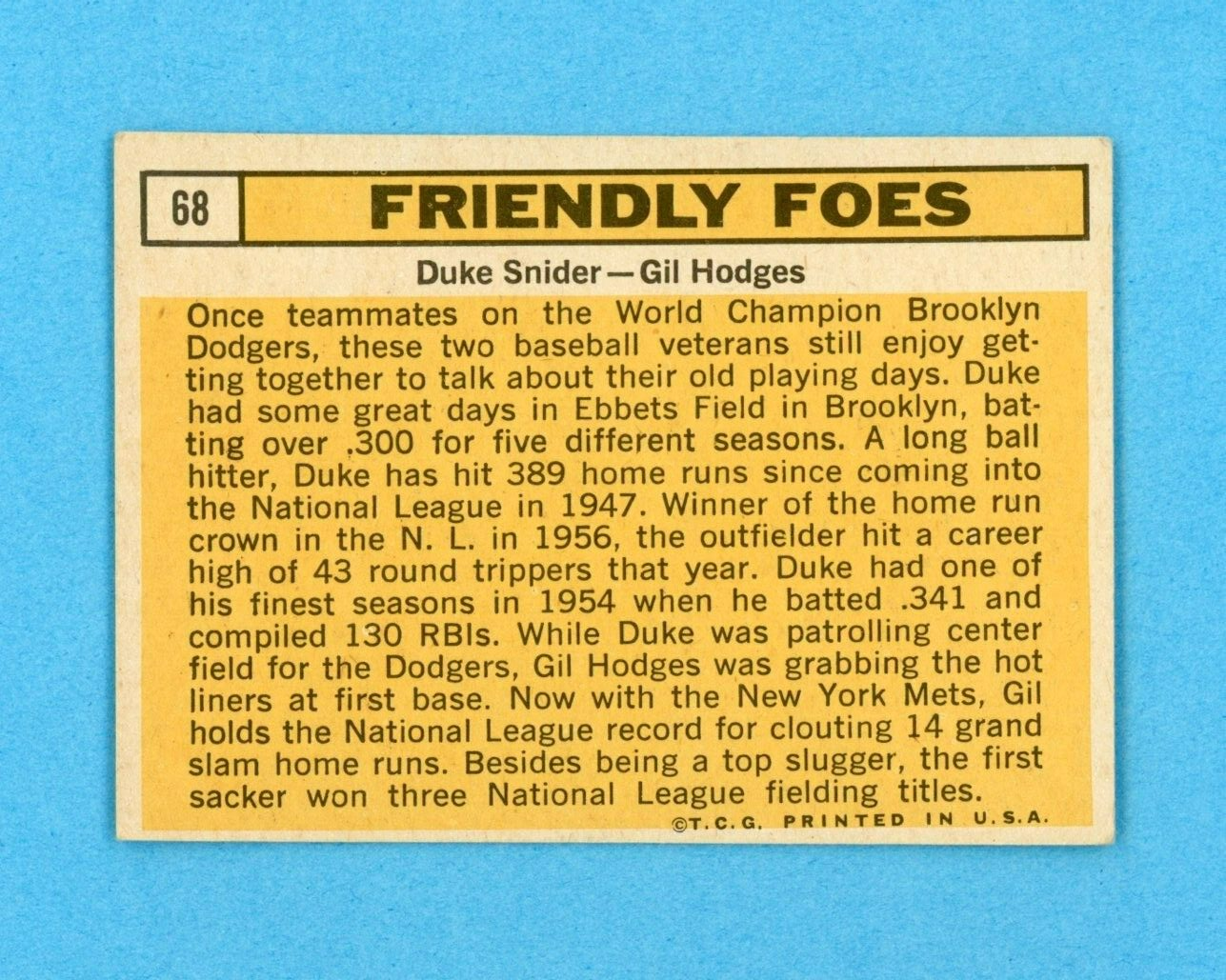 1963 Topps #68 Friendly Foes Duke Snider, Gil Hodges Baseball Card EX