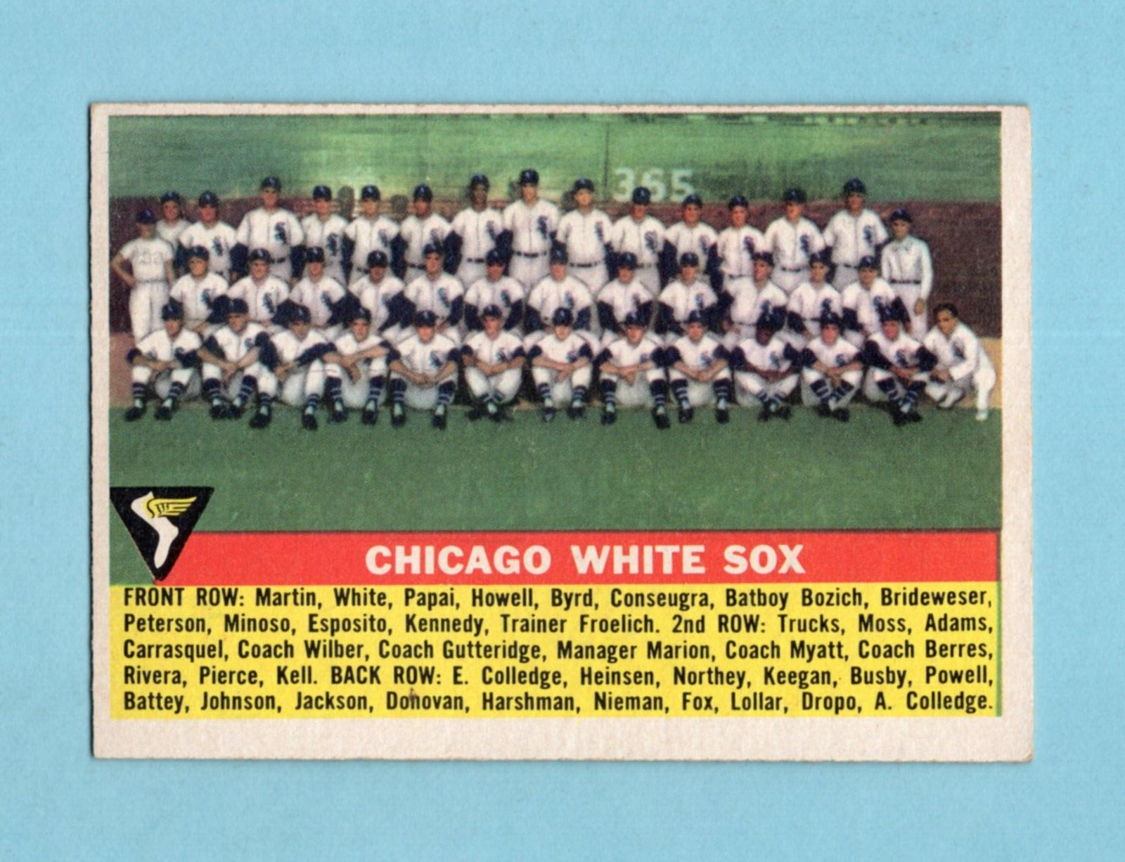 1956 Topps #188 Chicago White Sox Team Baseball Card Ex/Mt o/c