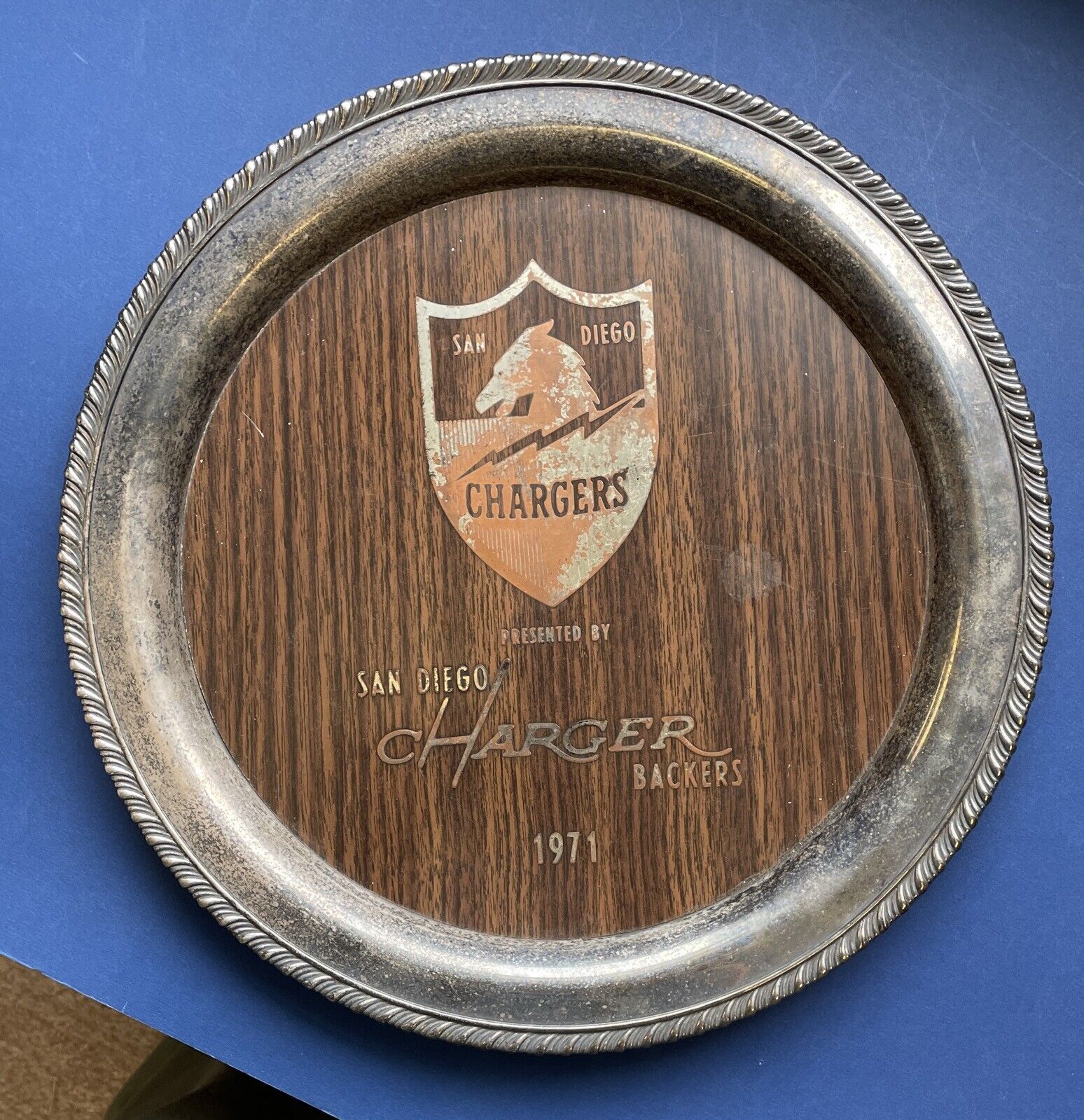 1971 San Diego Chargers Backers 12" Souvenir Metal Tray