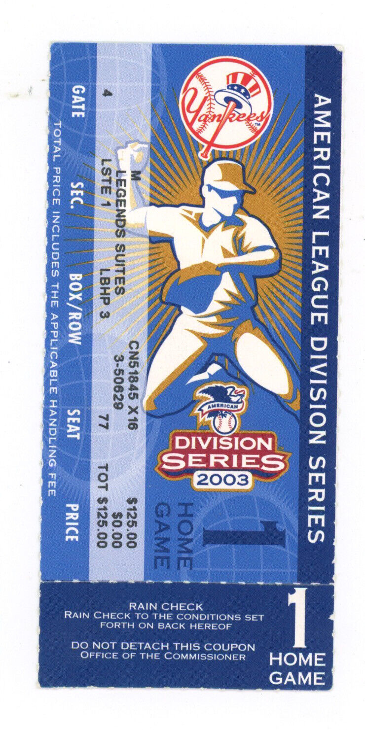 2003 ALDS • Game 1 • Minnesota Twins vs NY Yankees Ticket Stub