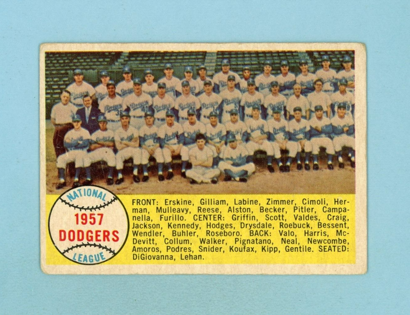 1958 Topps #71 1957 Dodgers Team Baseball Card Low Grade