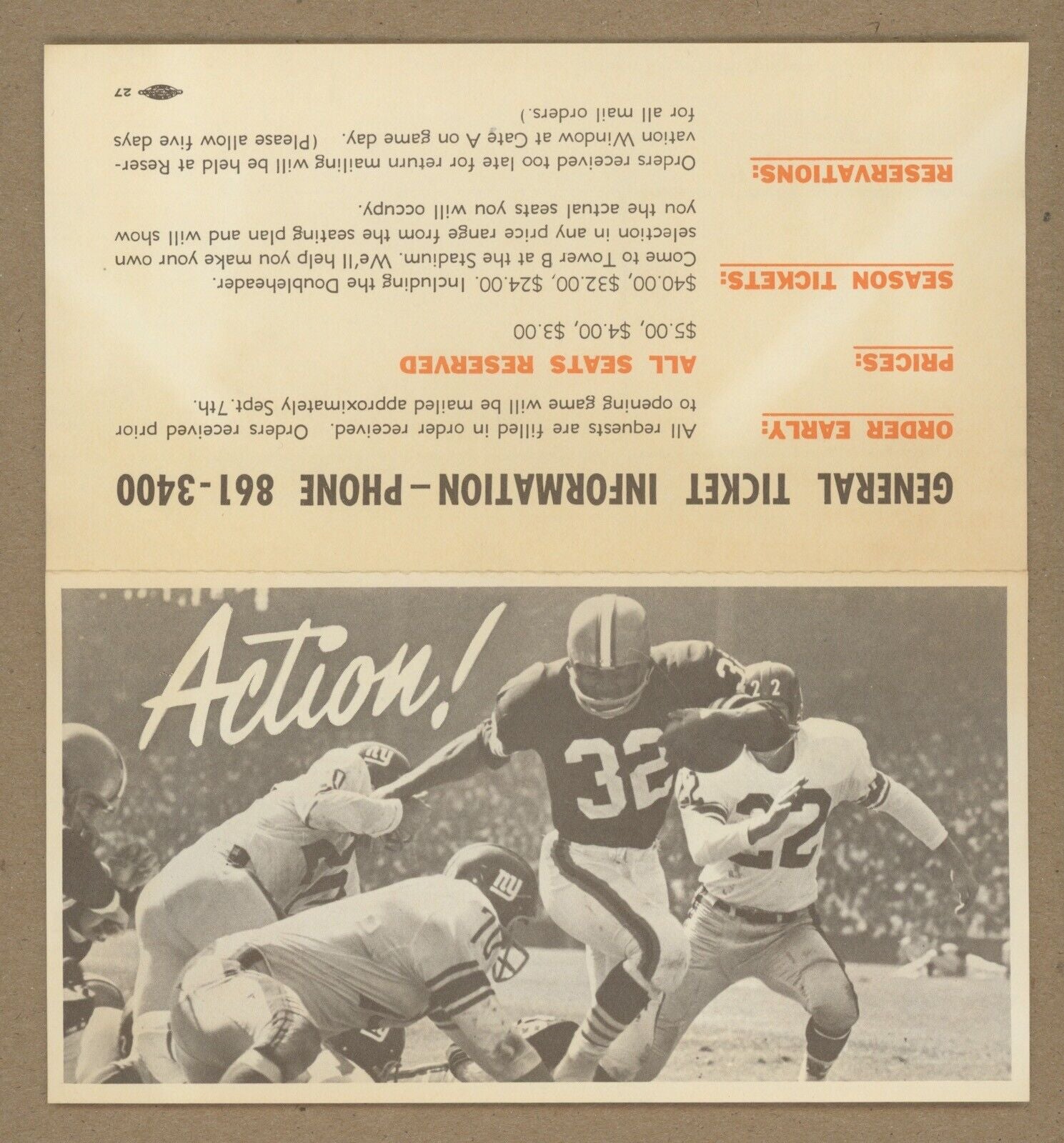 1964 Cleveland Browns Schedule & Ticket Order Forms 5 Pieces • Jim Brown Pic