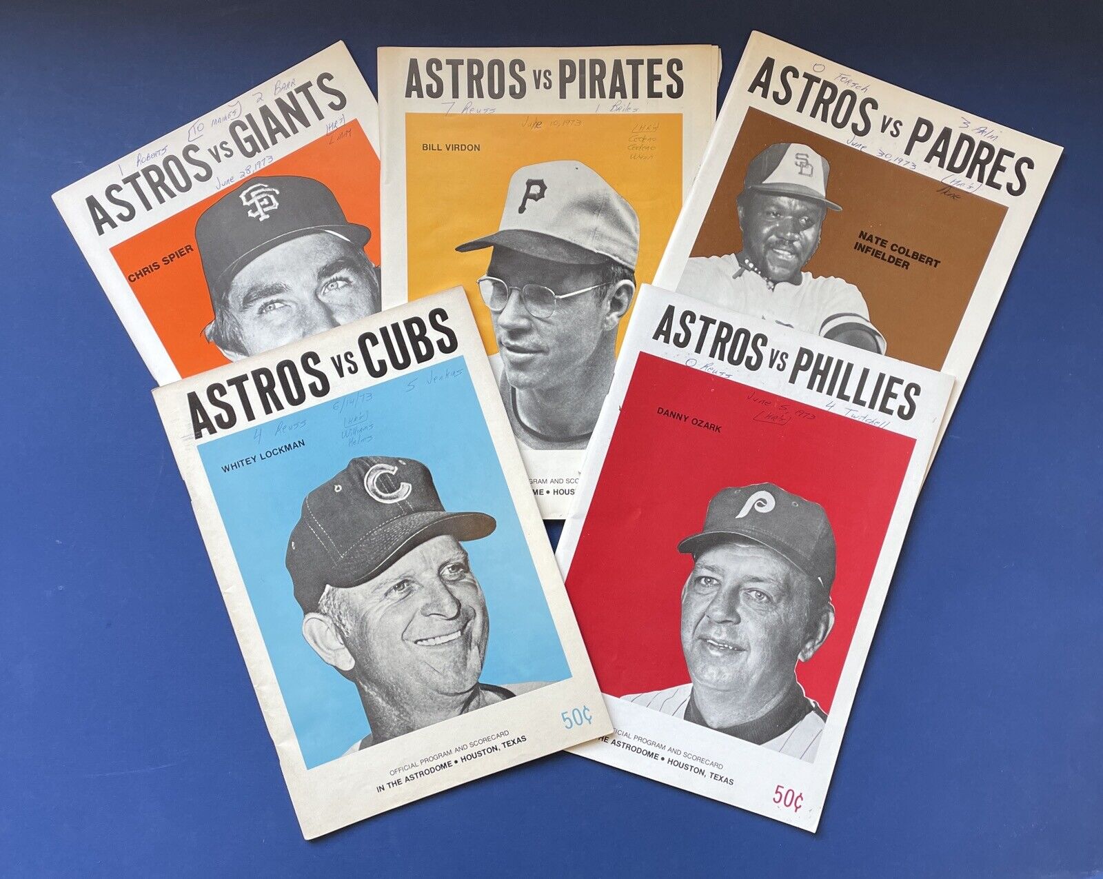 Lot of 5 Houston Astros 1973 Game Programs • Scored Neatly