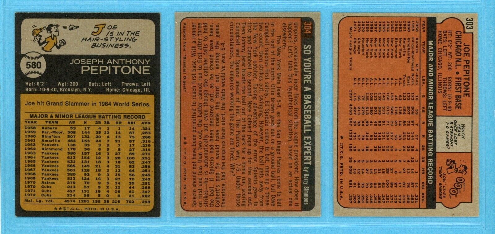 1963 thru 1973 Topps Lot of 12 Diff Joe Pepitone Baseball Cards mixed grades