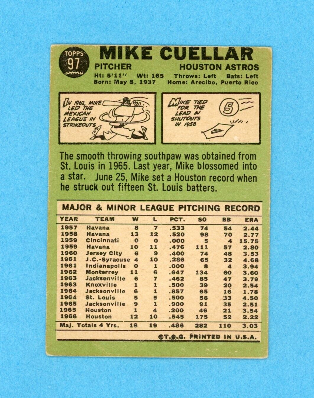 Mike Cuellar Signed 1967 Topps Card #97 Auto w B&E Hologram