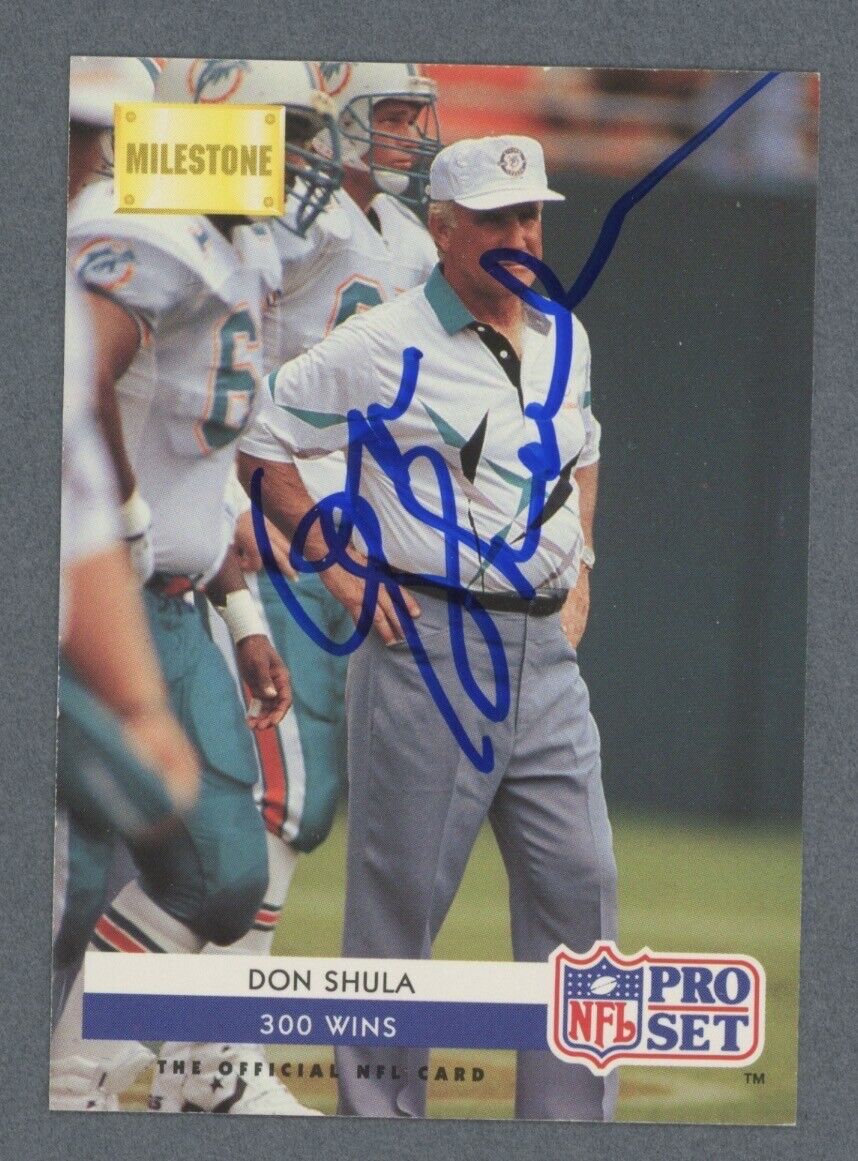 Don Schula Dolphins 300 Wins Signed 1992 Pro Set Card #23 Auto w B&E Hologram