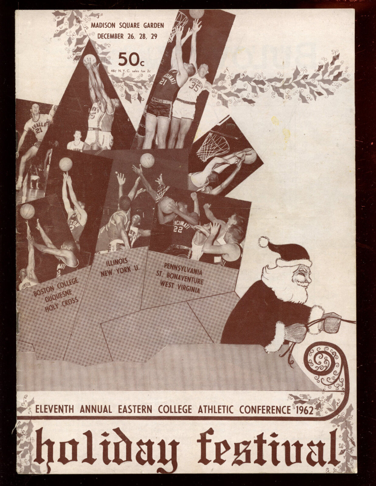 1962 NCAA Holiday Festival Program NYU St Bonaventure Illinois West Virginia EX