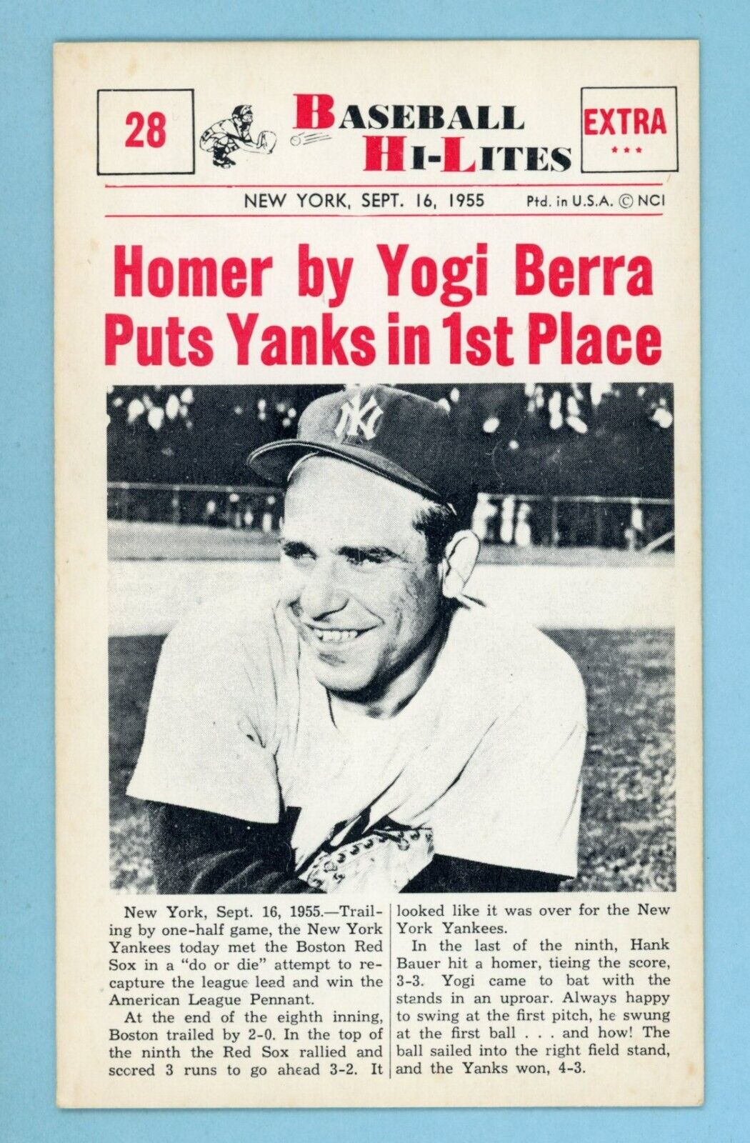 1960 Nu-Card Baseball Hi-Lites #28 Yogi Berra New York Yankees Baseball Card