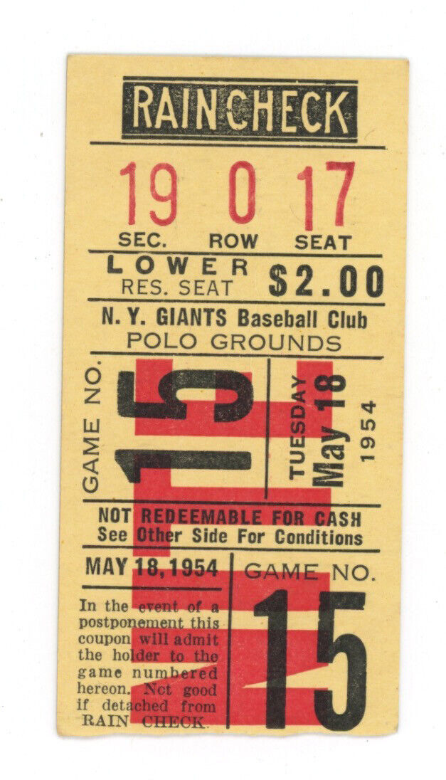 5/18/54 St. Louis Cardinals vs New York Giants • Polo Grounds • Ticket Stub